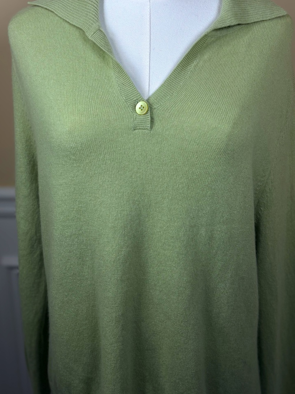 💚 Privé 100% Cashmere Pistachio Green Polo Sweater XL
